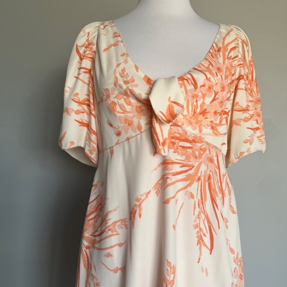 JOIE Floral Bow Detail Printed Short Sleeve V Neck A-line Hi-Lo Cocktail Dress - Picture 5 of 15